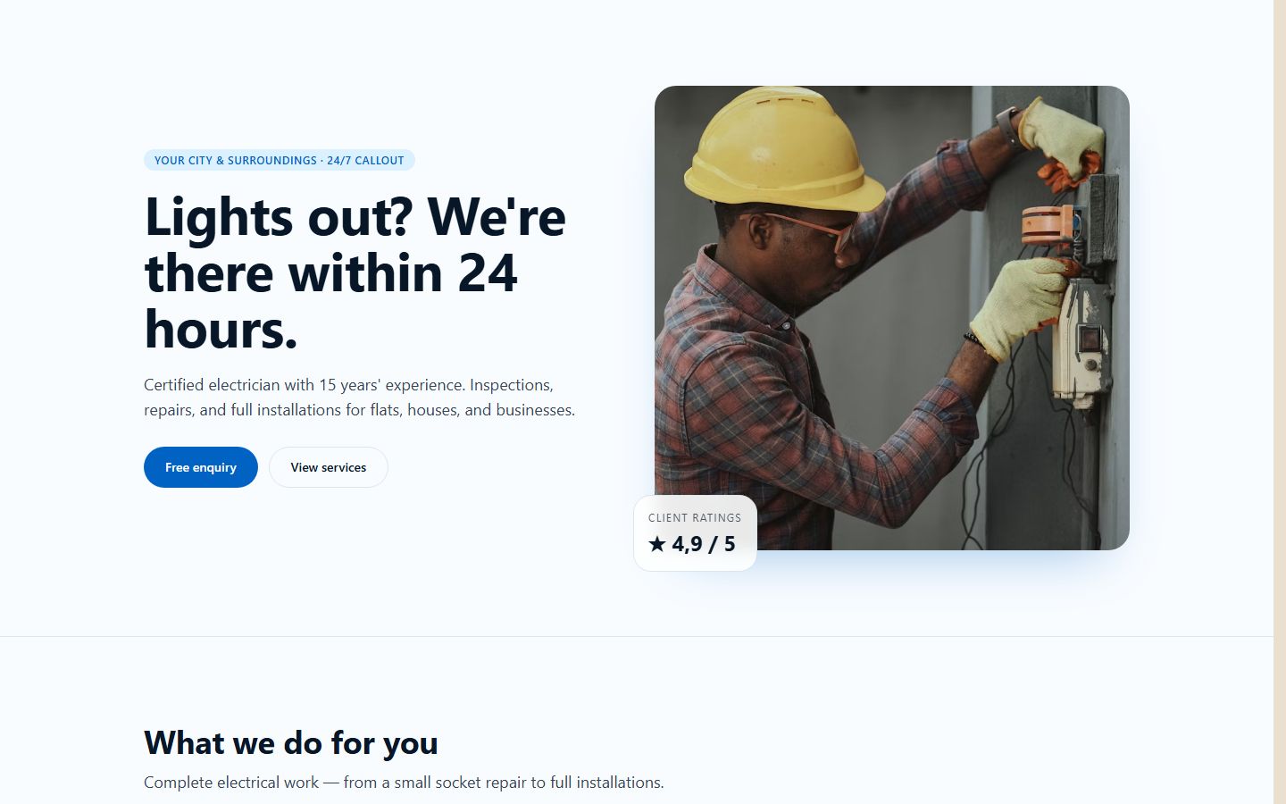 Modern electrician website preview