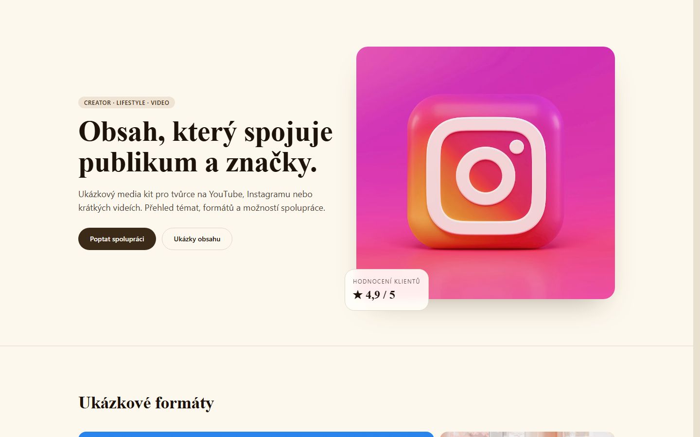 Influencer nebo creator media kit preview