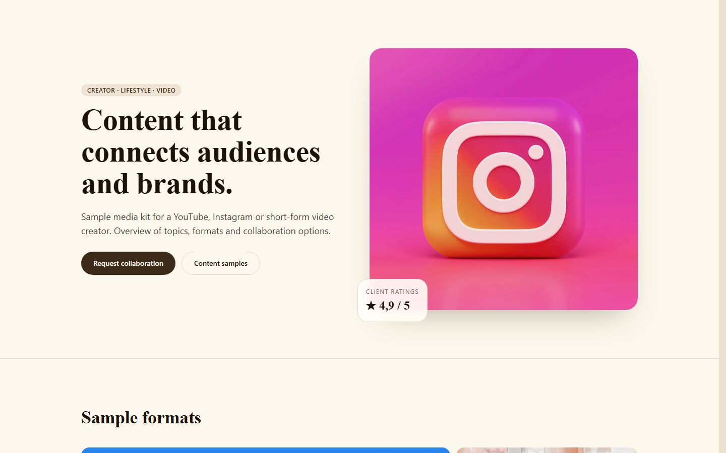 Influencer or creator media kit preview
